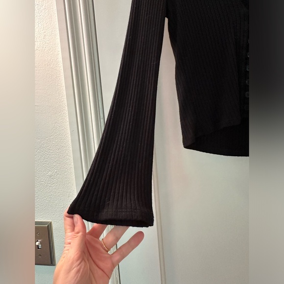 Small Reformation black low cut button down long sleeve top - Picture 2 of 4